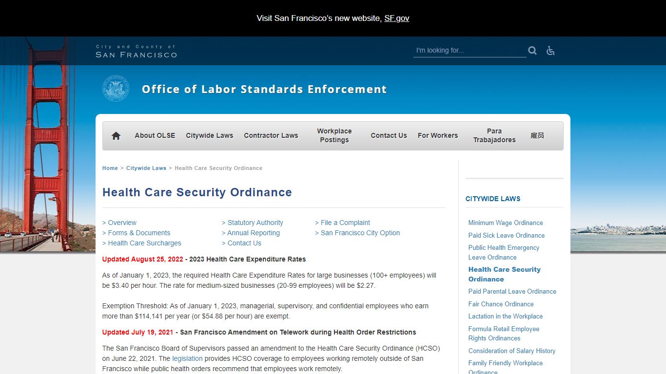 Health Care Security Ordinance | Office of Labor Standards Enforcement